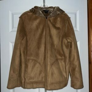 Suede jacket fur lined zippered Easy care faux fabrics